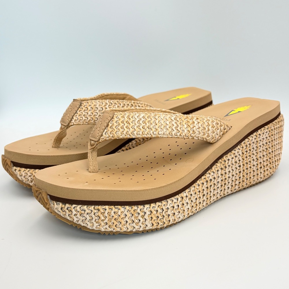 Volatile Neville Wedge Sandals Woven Raffia Platform Flip Flop Sz 8 Boho Summer - Picture 3 of 14